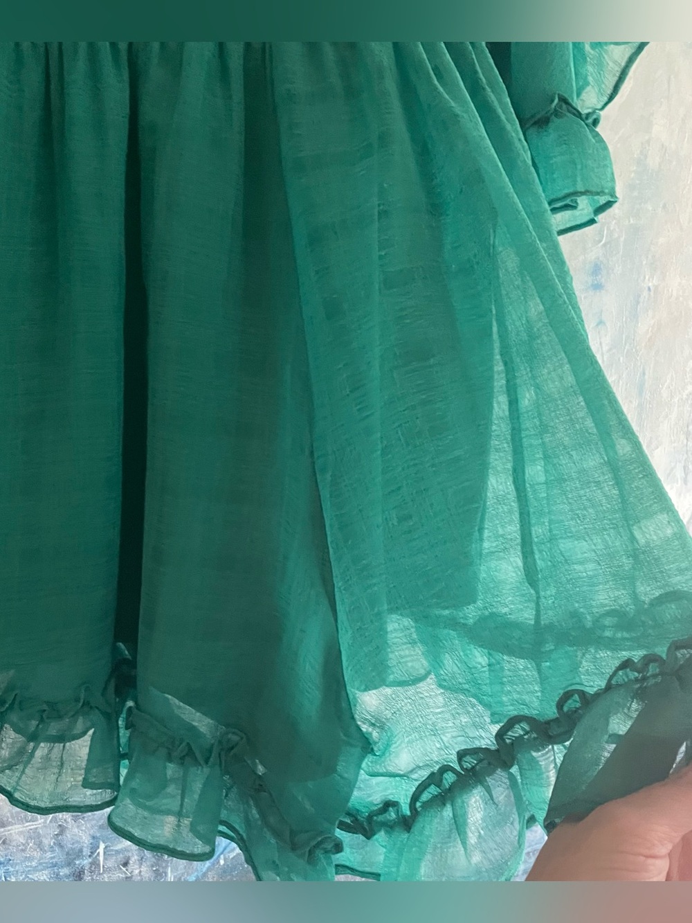 Chiffon Ruffle Romper with Cut Out Mi Ami Green Boho Chic Romantic Size M - Picture 14 of 15